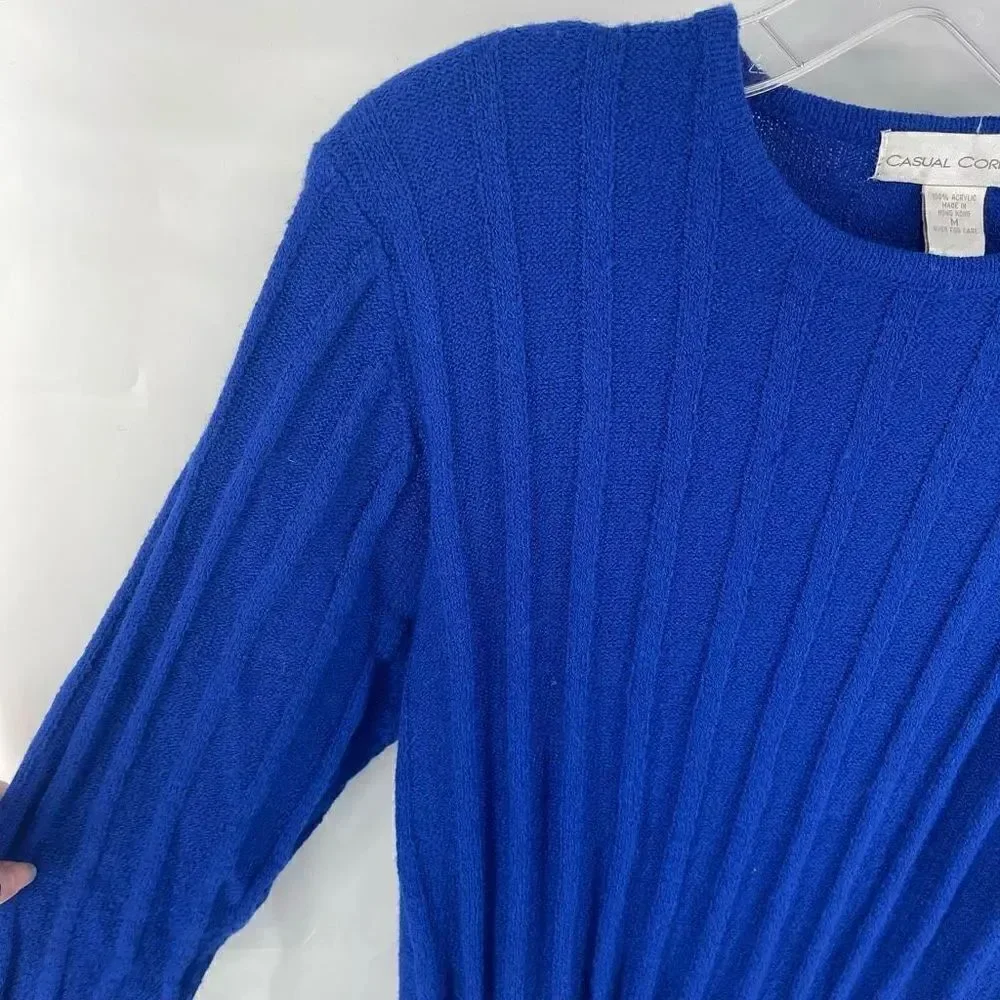 Casual Corner vintage Knit Long Sleeve Pullover Sweater Royal Blue Size Medium